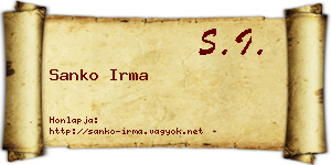 Sanko Irma névjegykártya